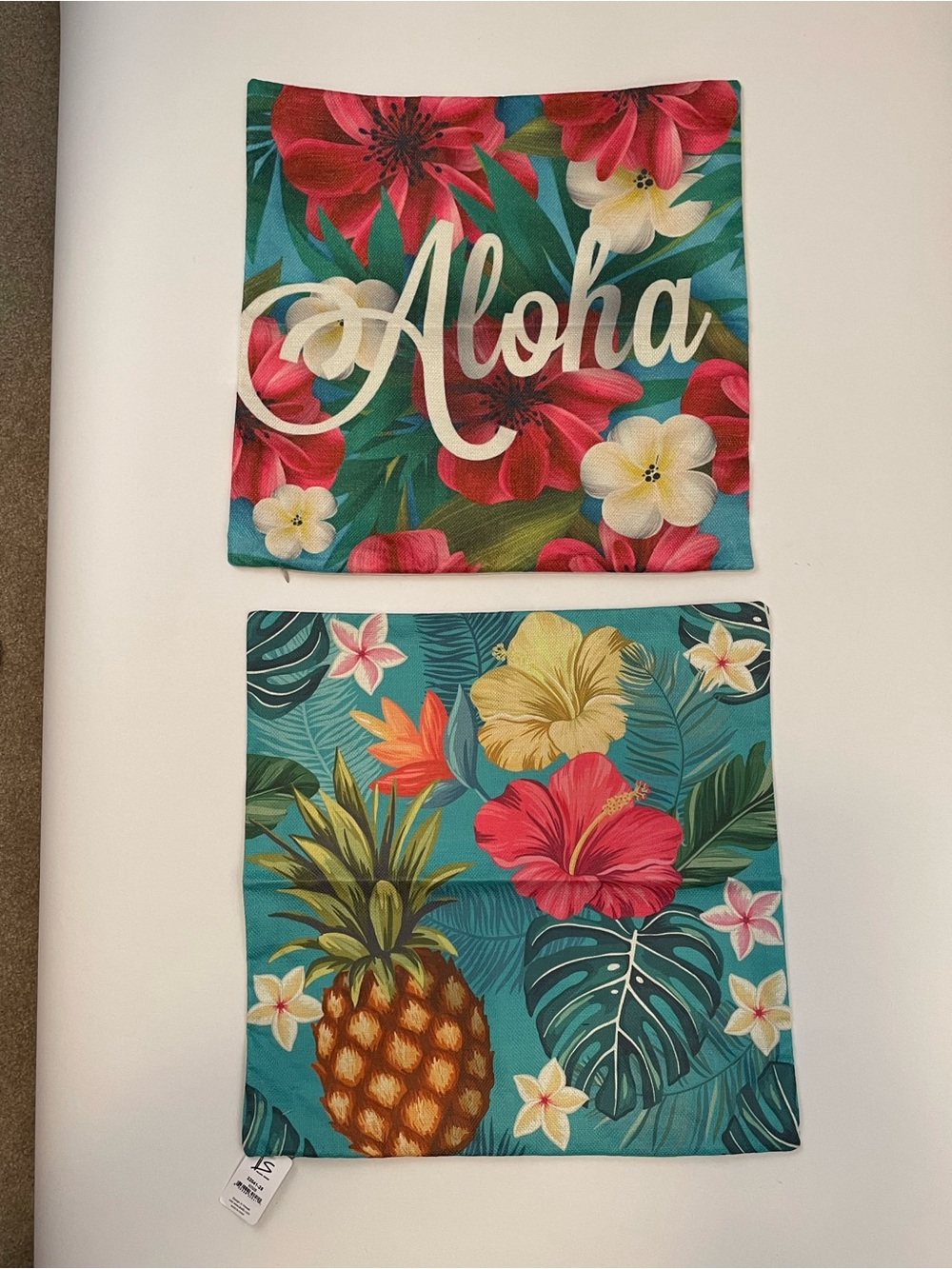 Aloha Tropical Floral Decorative Pillow Covers - Teal & Pink…. 2 pieces